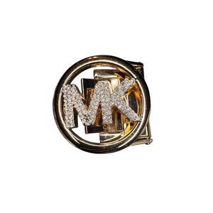 Michael Kors logo belt buckle in a gold-tone finish w rhinestone embellishments